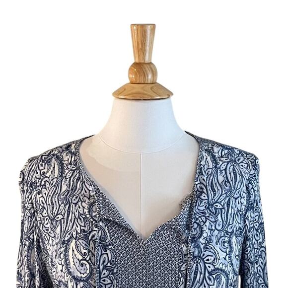 J. Jill Blue Paisley Long Sleeve Peasant Blouse, Tassels, Boho, Lightweight M - Picture 2 of 10